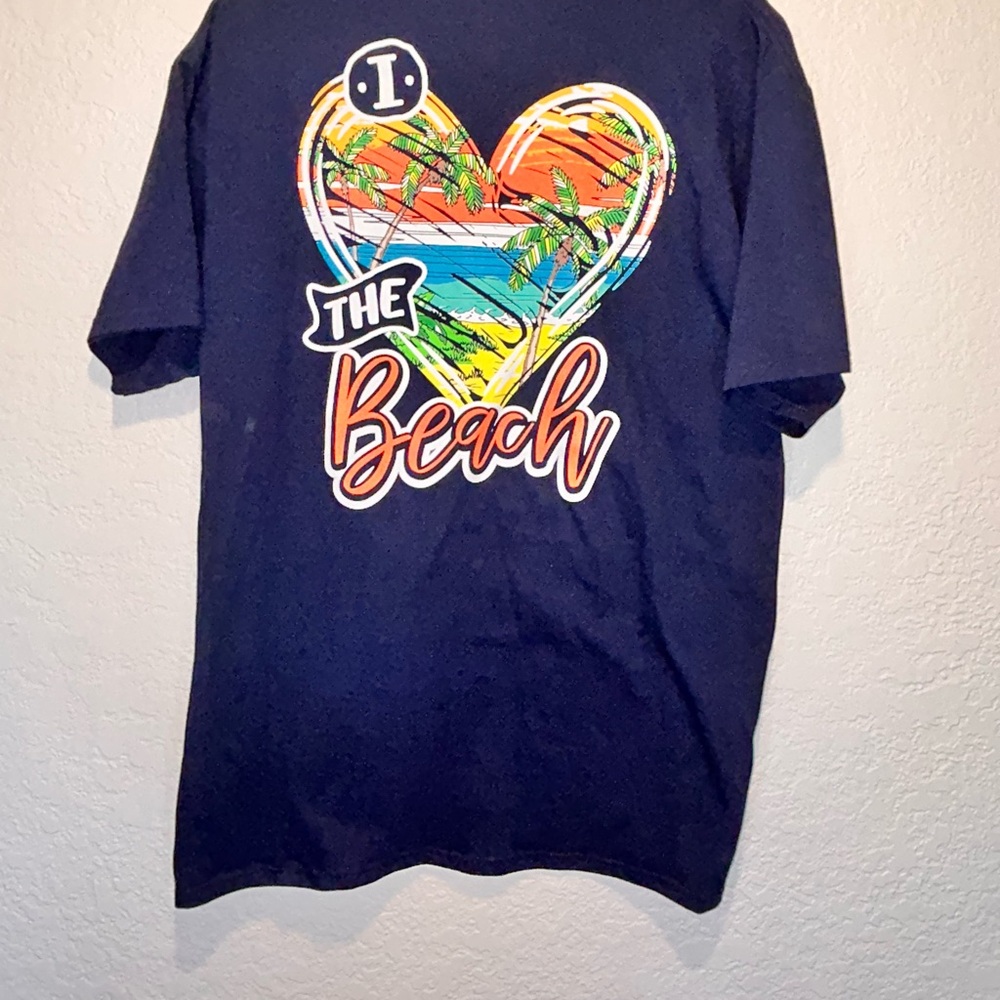 Navy Blue Beach Girl Graphic T-Shirt New Size Large
